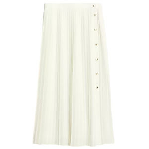 NWT J. Crew Black Label Pleated Skirt Women's Size 12 Gold Button Midi Ivory NEW